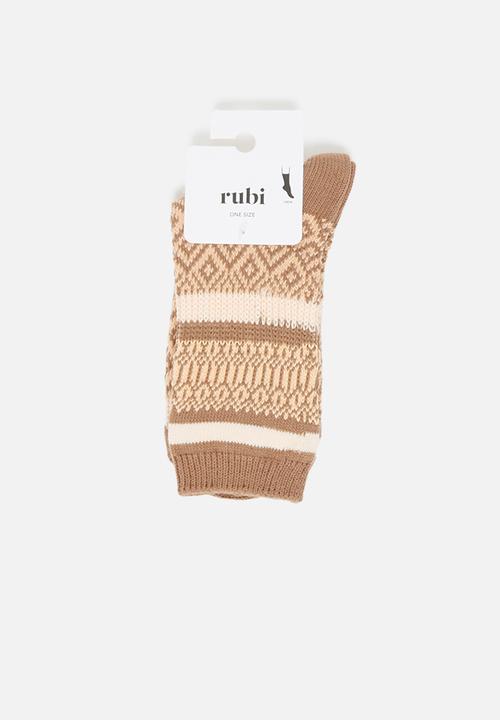 Rubi - Intarsia crew sock - cocoa bean