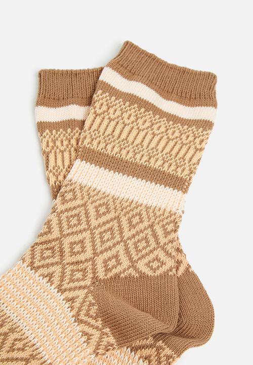 Rubi - Intarsia crew sock - cocoa bean