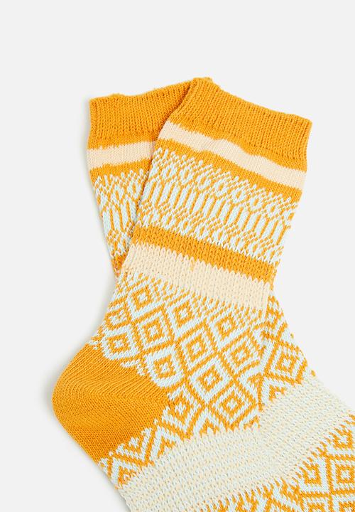 Rubi - Intarsia crew sock - mustard
