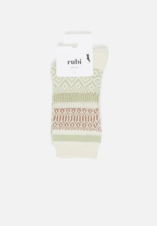 Rubi - Intarsia crew sock - ecru