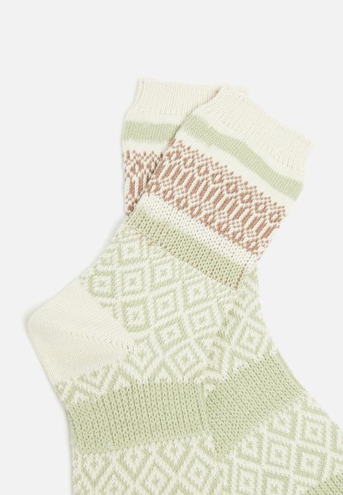 Rubi - Intarsia crew sock - ecru