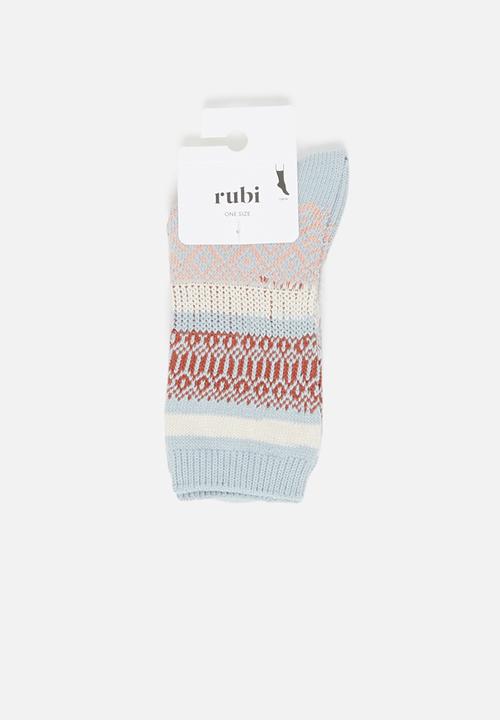 Rubi - Intarsia crew sock - earth red