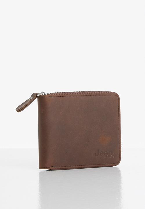 JEEP - Leather zip wallet - brown