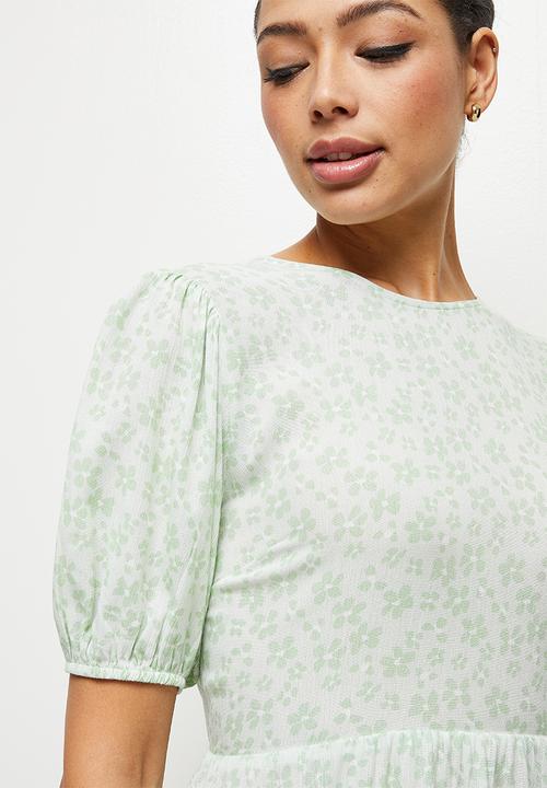 MILLA - Puff sleeve mini dress - milk green floral