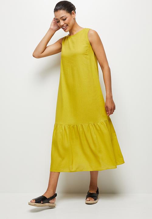 edit - Tiered hem linen midi - Ochre