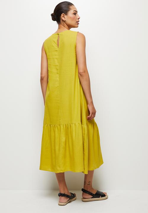 edit - Tiered hem linen midi - Ochre