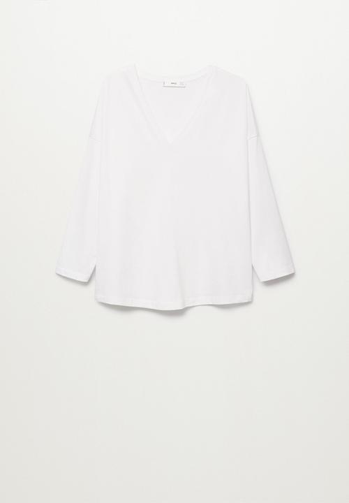 MANGO - T-shirt sacov - white
