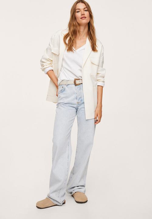 MANGO - T-shirt sacov - white