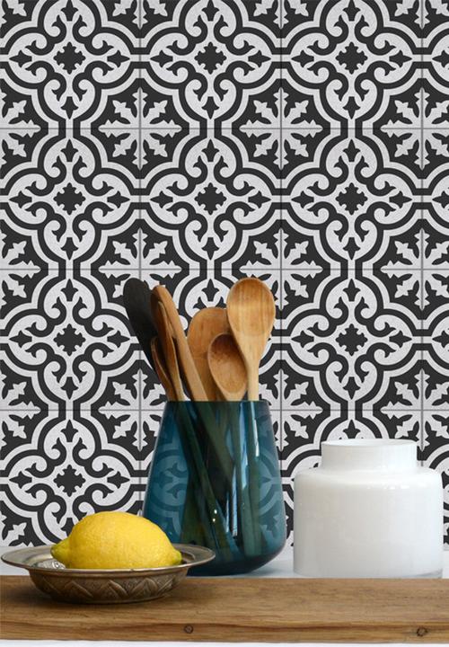 Robin Sprong - 20 florita wall tile stickers - black