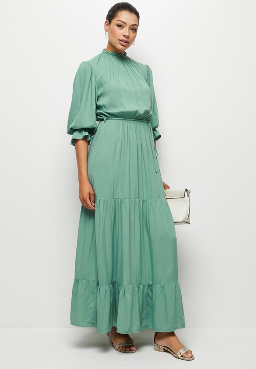 edit - Piecrust tiered fit & flare maxi dress - Sage