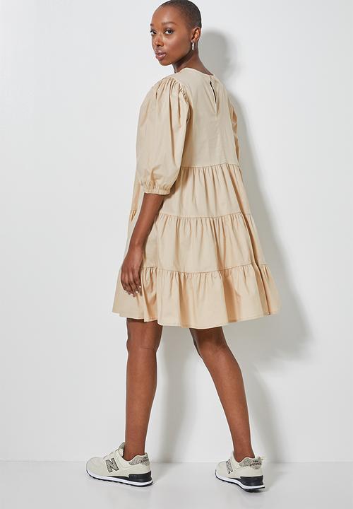 Superbalist - Poplin tiered volume mini dress - stone