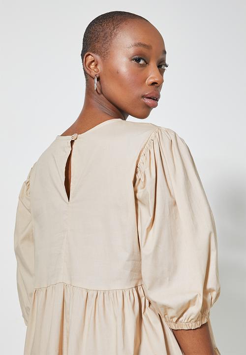 Superbalist - Poplin tiered volume mini dress - stone