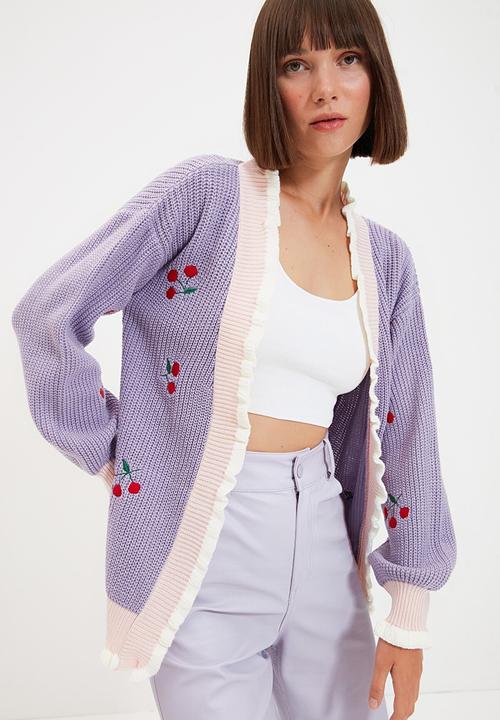Trendyol - Embroidered knit cardigan - lilac