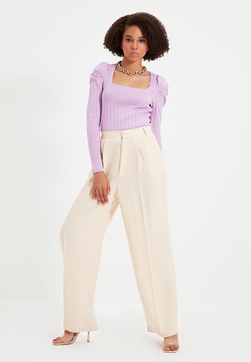 Trendyol - Pleated sleeve square collar top - lilac