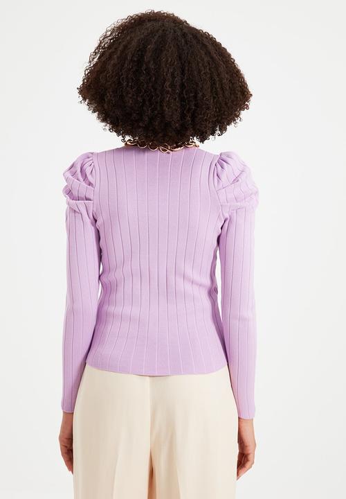 Trendyol - Pleated sleeve square collar top - lilac
