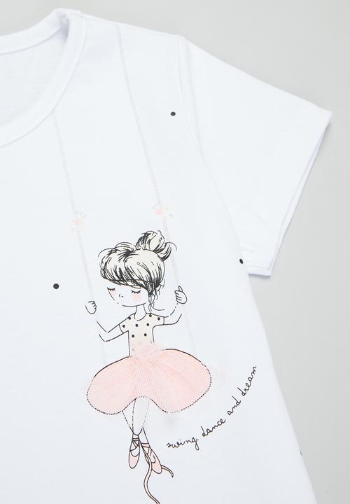 Pop Candy - Girls ballerina polka dot top - white