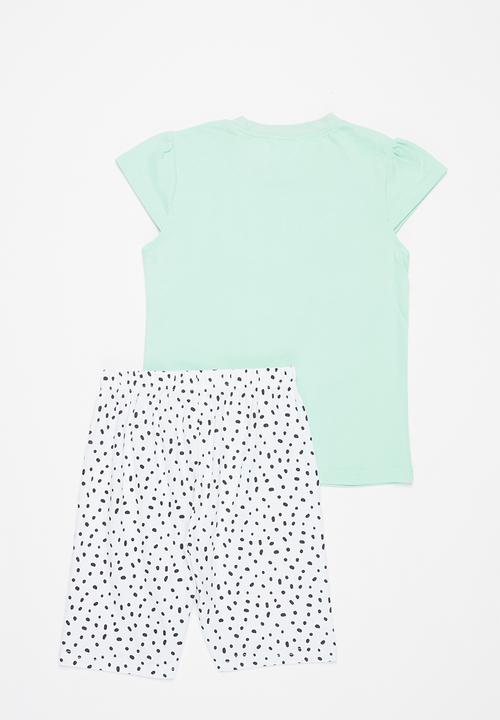 Pop Candy - Girls tee & shorts set - mint & white 