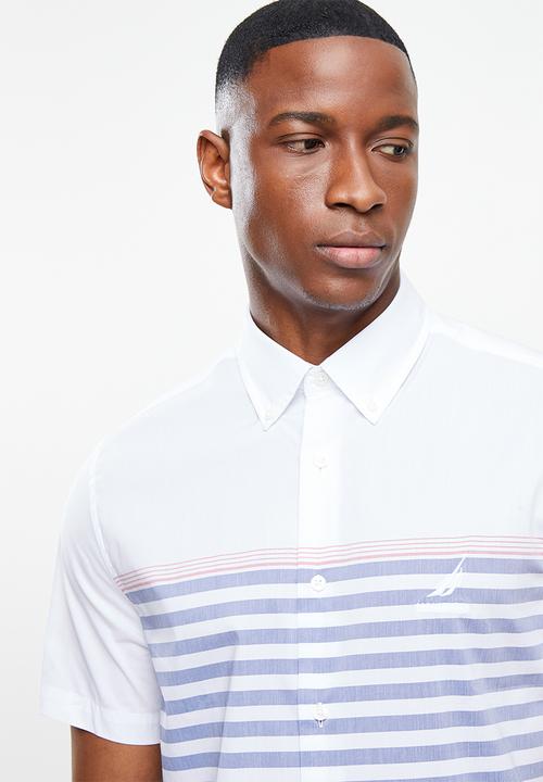 Nautica - W17903 s/s navtech small stripe shirt - bright white 