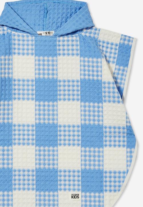 Cotton On - Kids waffle hooded towel - dusk blue gingham