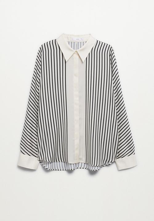 MANGO - Shirt lineas - white & black 