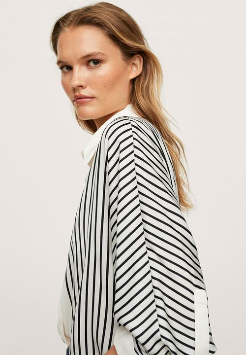 MANGO - Shirt lineas - white & black 