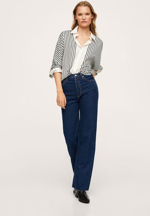 MANGO - Shirt lineas - white & black 
