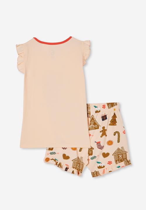 Cotton On - Stacey short sleeve flutter pyjama set - gingerbread xmas/peach tang