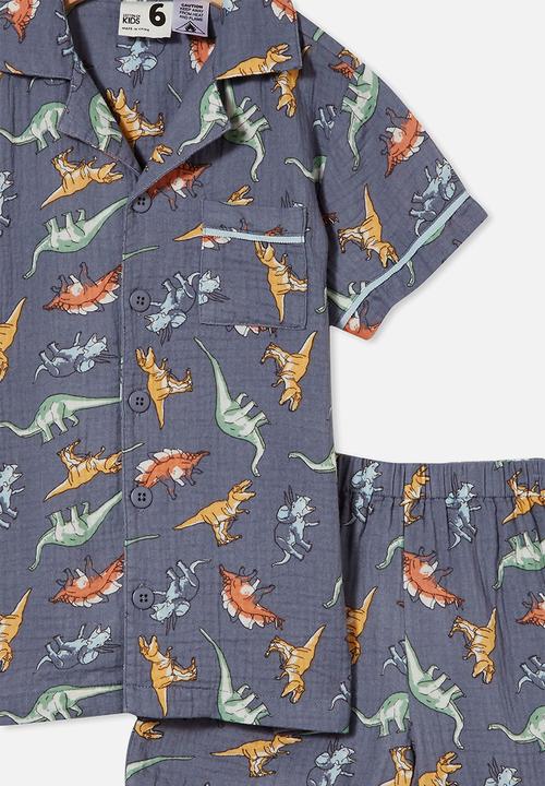 Cotton On - Andre cheesecloth short sleeve pj set - steel/shadow dino