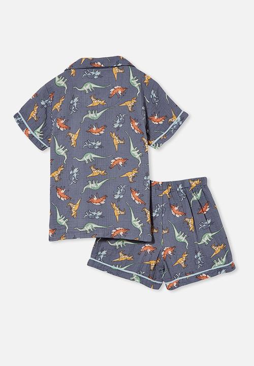 Cotton On - Andre cheesecloth short sleeve pj set - steel/shadow dino