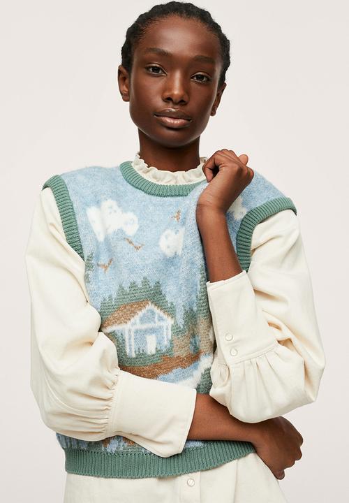 MANGO - Waistcoat farm - light pastel blue