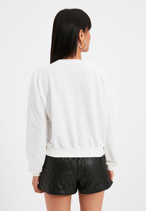 Trendyol - Ruffle detailed basic knitted sweatshirt - ecru