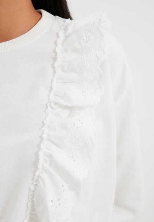 Trendyol - Ruffle detailed basic knitted sweatshirt - ecru