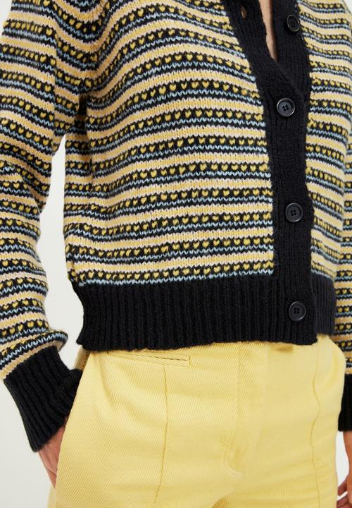Trendyol - Button detailed striped knit cardigan - navy & yellow 