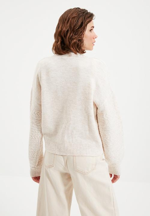 Trendyol - Knitted detail knit cardigan - ecru
