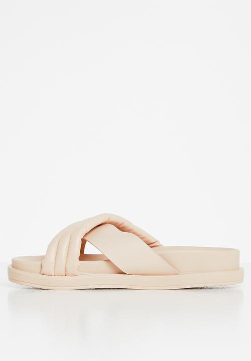 Jada - Padded cross strap slide - beige