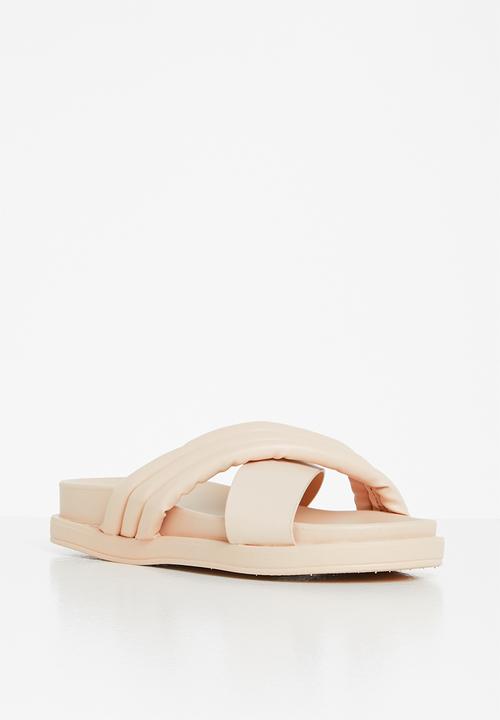 Jada - Padded cross strap slide - beige