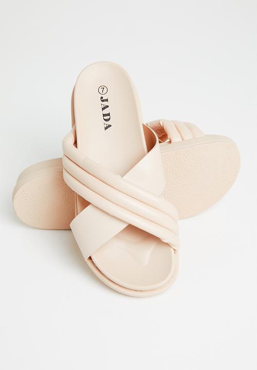 Jada - Padded cross strap slide - beige