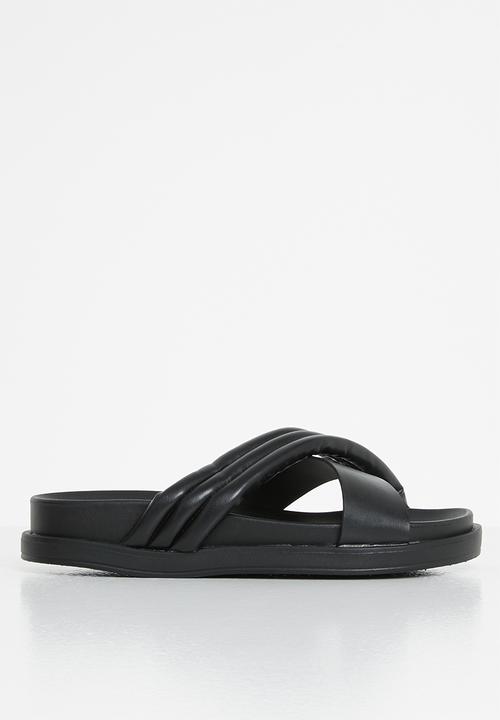 Jada - Padded cross strap slide - black