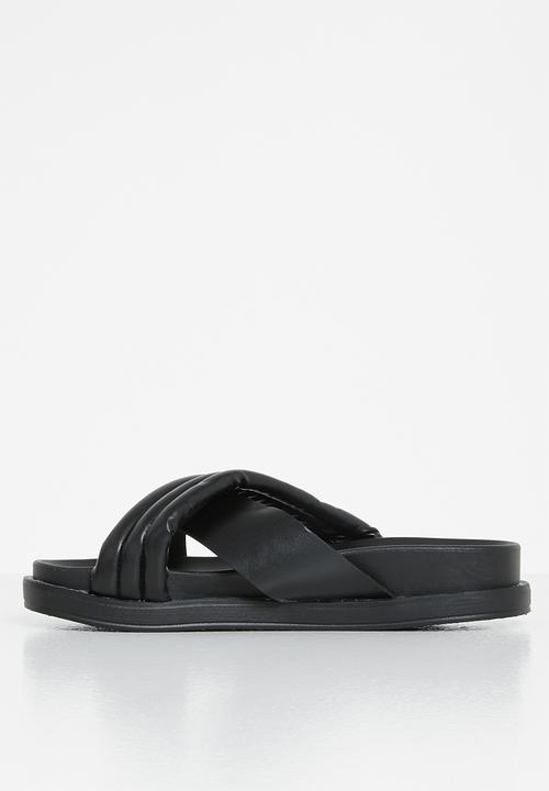 Jada - Padded cross strap slide - black