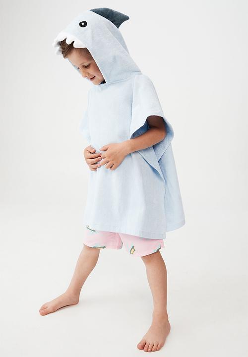 Cotton On - Kids hooded towel - white water blue shark