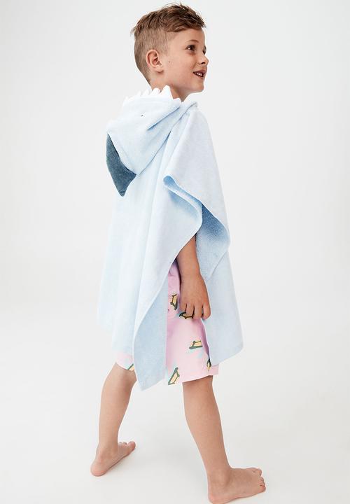 Cotton On - Kids hooded towel - white water blue shark
