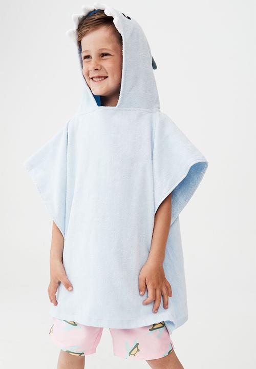 Cotton On - Kids hooded towel - white water blue shark