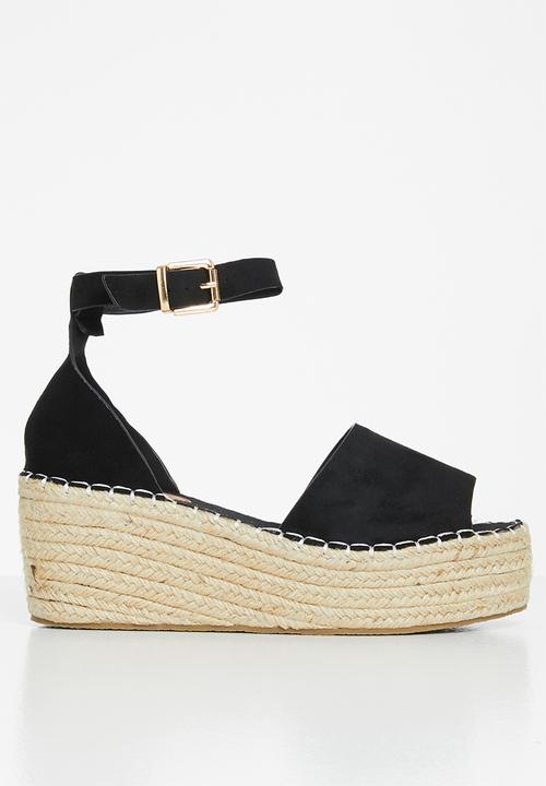 Jada - Ankle strap espadrille wedge heel - black