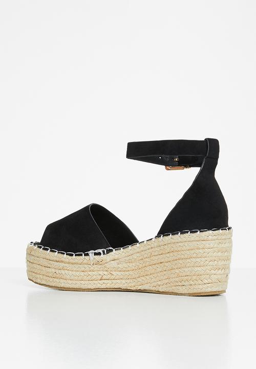 Jada - Ankle strap espadrille wedge heel - black