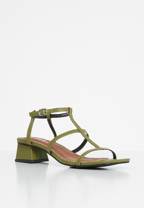 Jada - Caged square toe stacked heel - green