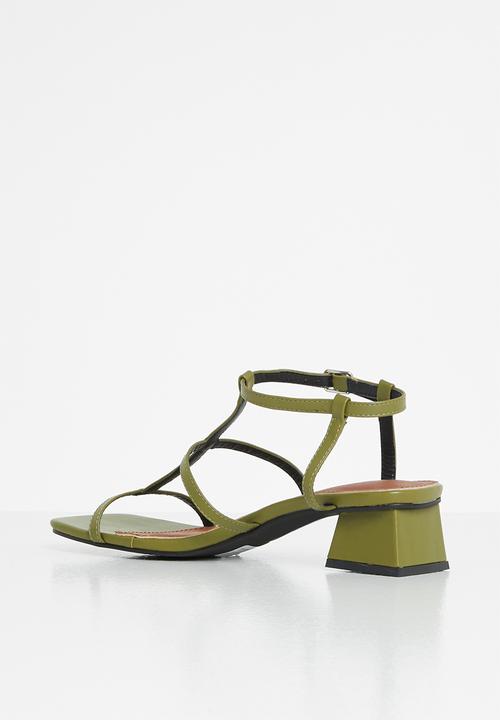 Jada - Caged square toe stacked heel - green