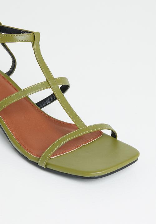 Jada - Caged square toe stacked heel - green