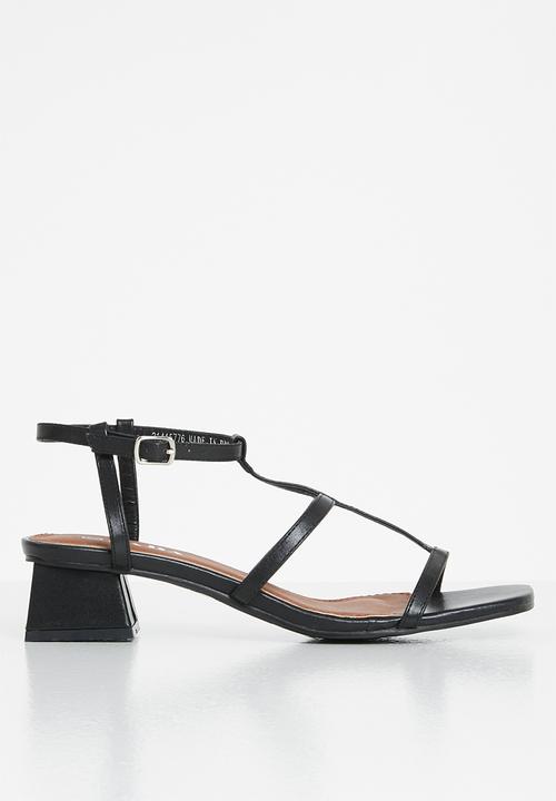 Jada - Caged square toe stacked heel - black