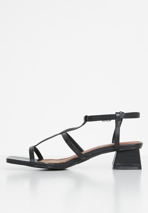 Jada - Caged square toe stacked heel - black