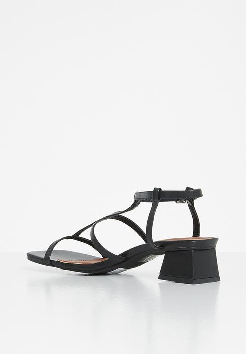 Jada - Caged square toe stacked heel - black